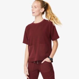 FIGS Limited edition style, Bene Crew Scrub Top in Burgundy, XXS